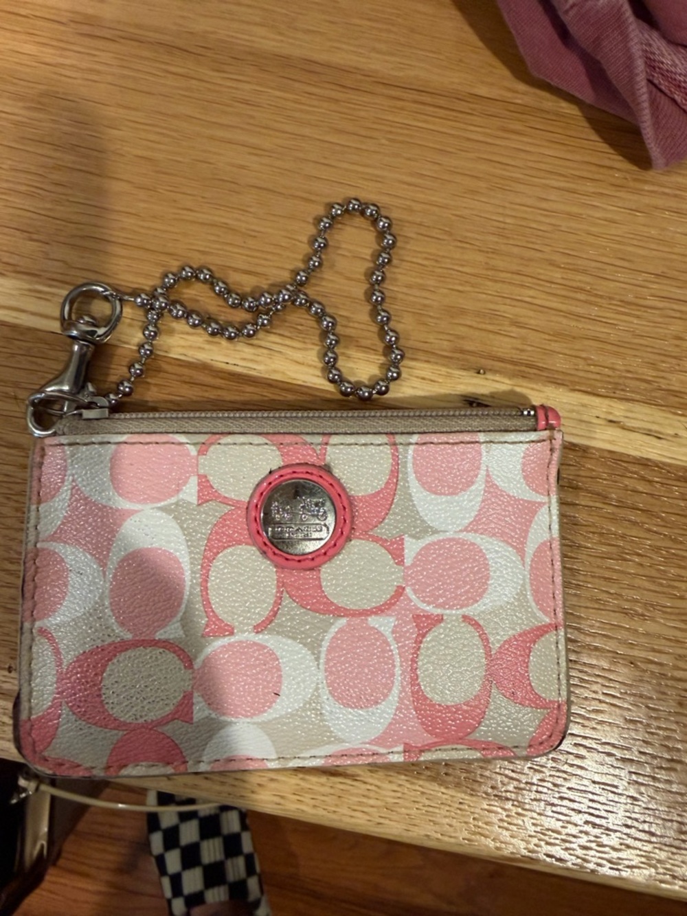 Coach Pink & Cream Signature Wristlet Coin Pouch